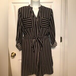 Suzy Shier Striped Shirtdress Sz L Black White